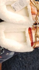 Sonoma Plaid Moccasin Slippers Sherpa Lined Bow Accent Women's Size 6/7