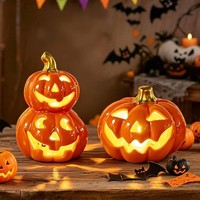 Halloween Deko KüRbis Mit LED Licht 2PCS Gruselig Tischdeko Herbst Pumpkin