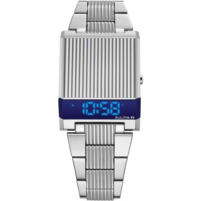 Bulova 96C139 Computron Archive Series Men Watch LED Digital Quartz Silver Blue