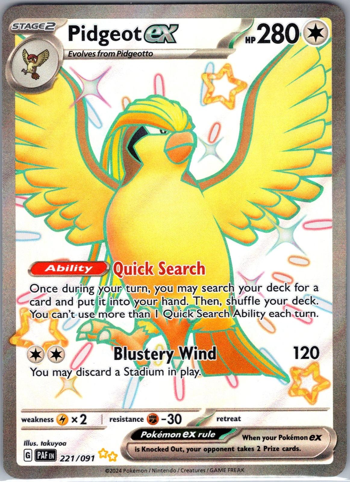 Pidgeot ex 221/091 Shiny Ultra Rare Paldean Fates Pokemon Holo Near Mint