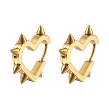 Y2K Gothic Punk Spike Hoop Heart Round Earrings Gold 