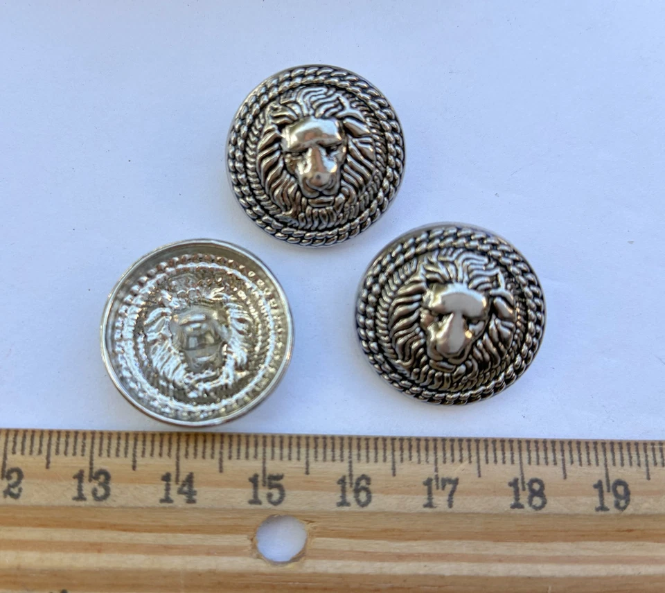 10PC Antiqued Silver Lion Round Metal Buttons Sewing Button with Shank 23mm - Image 2 of 2