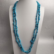 Turquoise Chip Beaded Necklace. Very Long Strand And Gorgeous 63" Artisan-Made