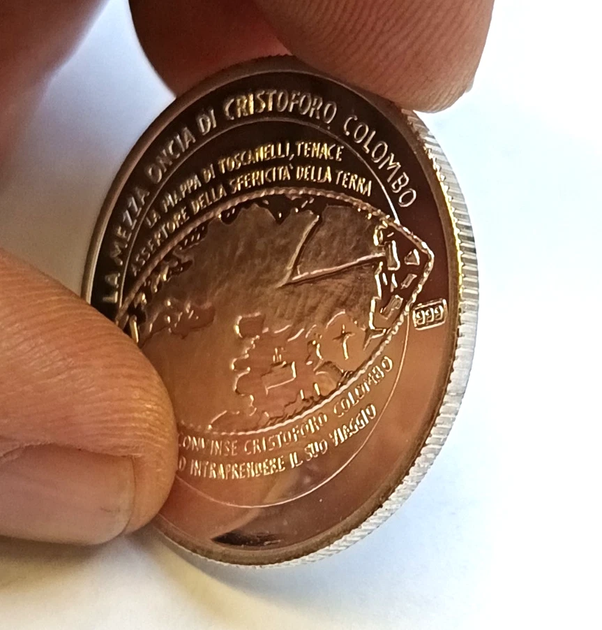 LA MEZZA ONCIA CRISTOFORO COLOMBO ARGENTO PURO 999/1000 - Immagine 3 di 3