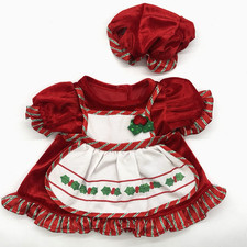 Build a Bear Mrs Santa Claus Holly Dress Bonnet Christmas Holiday Red Teddy Set