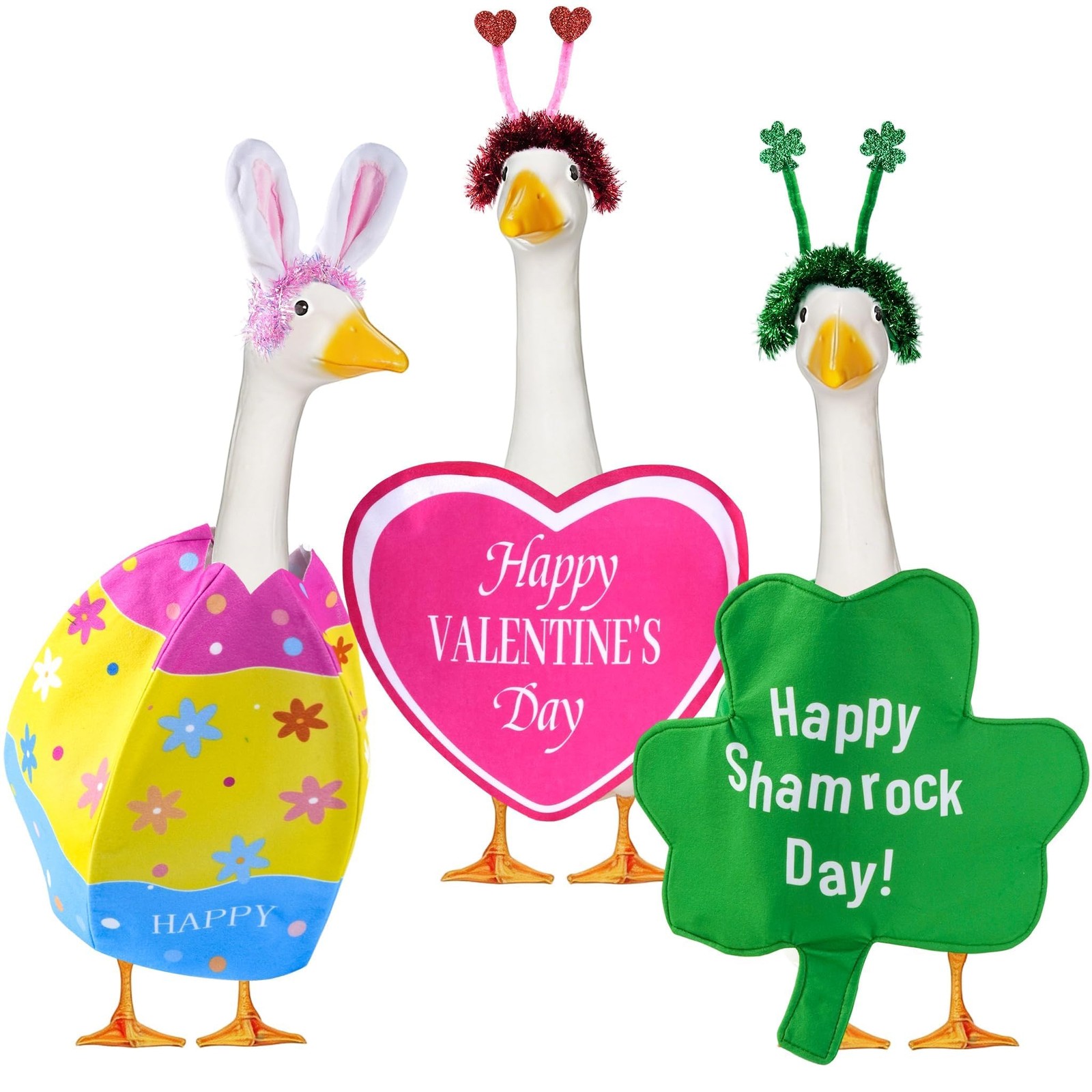 3 Sets St. Patrick Day Porch Goose Outfits for 23'' Goose Statue Valentines E...