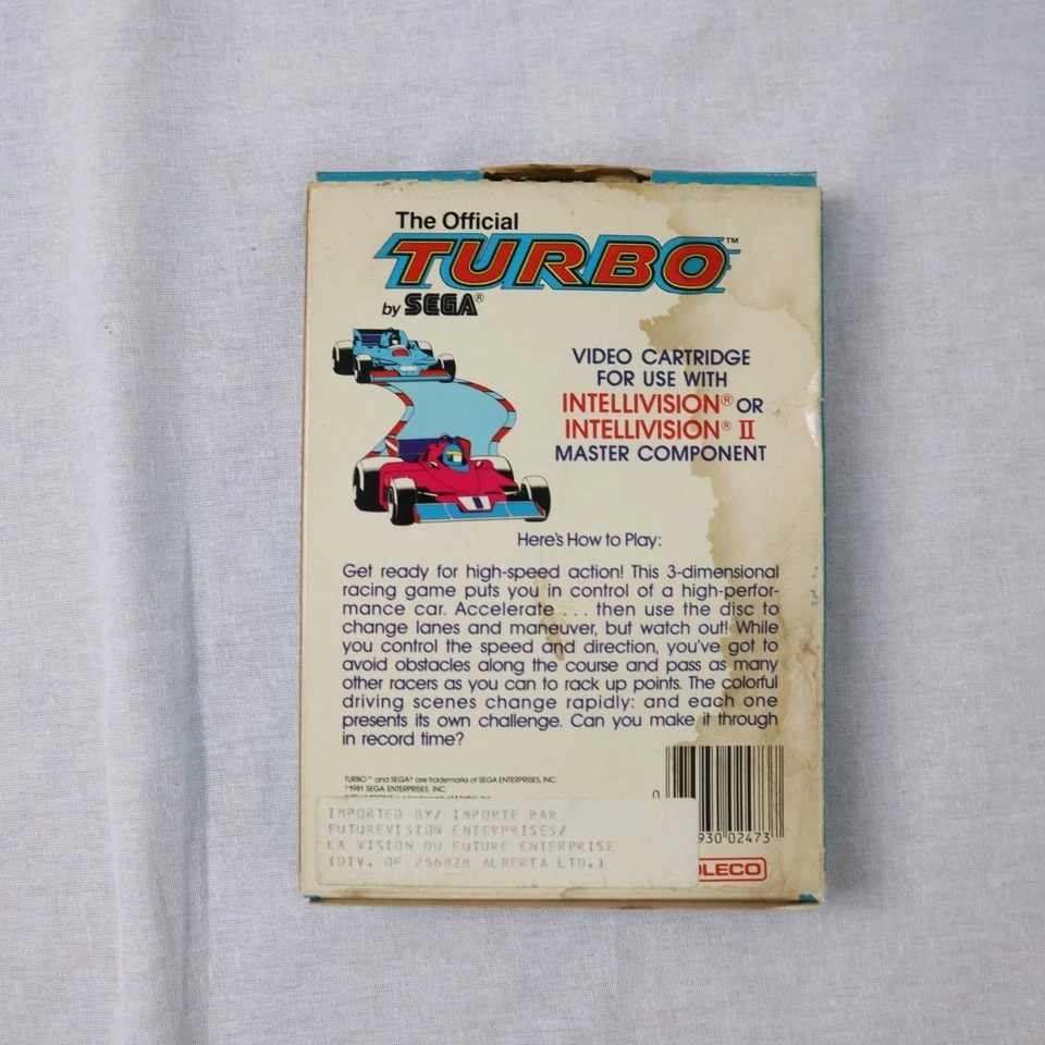 The Official Turbo by Sega for Intellivision & INTV II Coleco CIB w/Manual & Box Foto 3 de 4