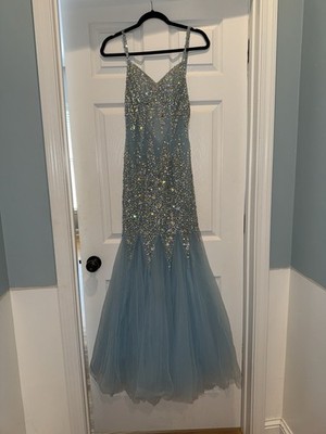 grey and blue prom dresses Gray Blue Tulle Lace Short Prom Dress, Half Sleeves Knee Length Homeco –  cherishgirls main image 0