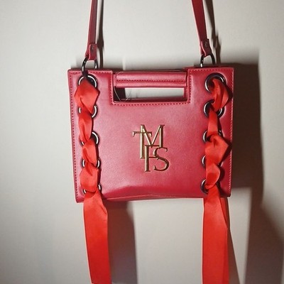 MSGM Red Crossbody Bag with Logo Ribbon Grommet, Adjustable Detachable Strap