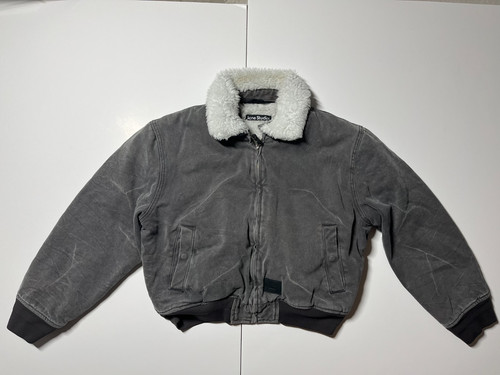 ACNE STUDIOS Denim & Faux Shearling Bomber Jacket In Stonewash Grey Excellent