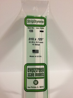 Evergreen Scale Models 106 .010'' x .125'' x 14'' Polystyrene Strips (Pack of 10)