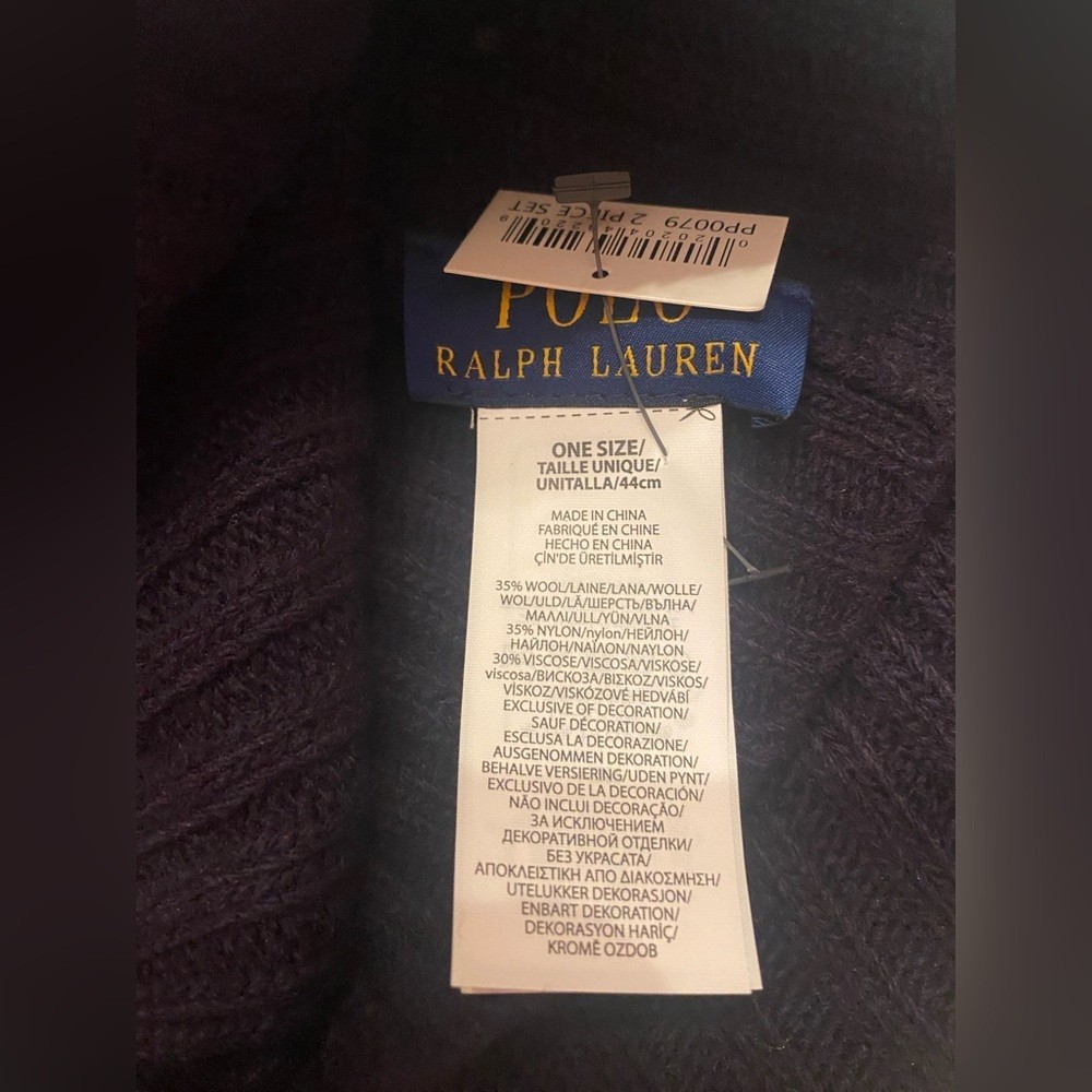 Set cappello e sciarpa Polo Ralph Lauren misto lana classico pony cost maglia berretto NUOVO