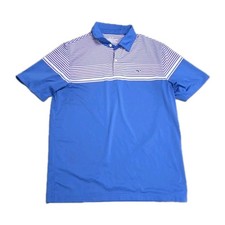 Vineyard Vines On The Go Sankaty Polo Shirt Mens M Pink Blue Striped Performance