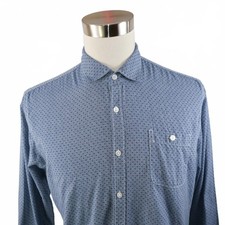 Michael Brandon Mens Polyester Blend LS Button Up Navy Blue Dotted Dress Shirt L