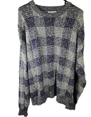 Christian Dior Long Sleeve Sweater Mens Size Medium Knit Plaid Blue White Shirt