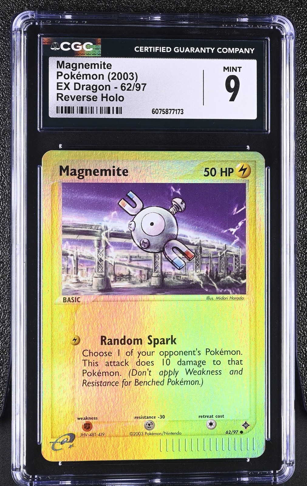 CGC 9 MINT Magnemite 2003 EX Dragon 62/97 Reverse Holo Pokemon Card