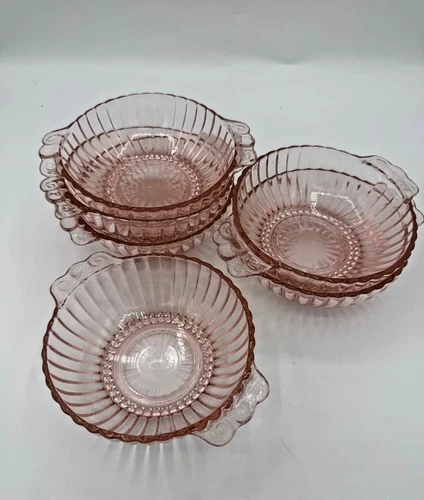 New ListingSet of 6 Vintage Pink Depression Glass Dessert Bowls 5 Inches