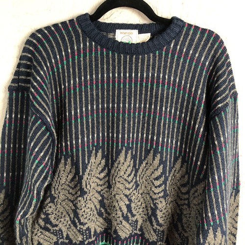 Vintage Wrangler Sweater Mens XLColorblock Chunky Knit Long Sleeve Acrylic Retro - Picture 2 of 18