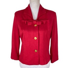 CAbi Beau Jacket Sz 4 Bow Neck Red Knit Blazer Style 3035 Love Carol Collection