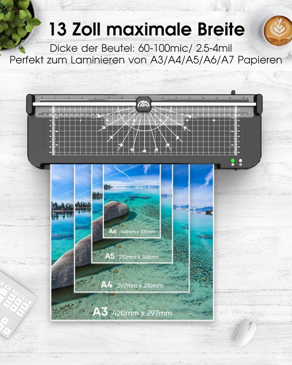 Laminiergerät A3 mit eingebautem Papierschneider 20 Laminierfolien und Eckrunde Laminiergerät A3 mit eingebautem Papierschneider 20 Laminierfolien und Eckrunde