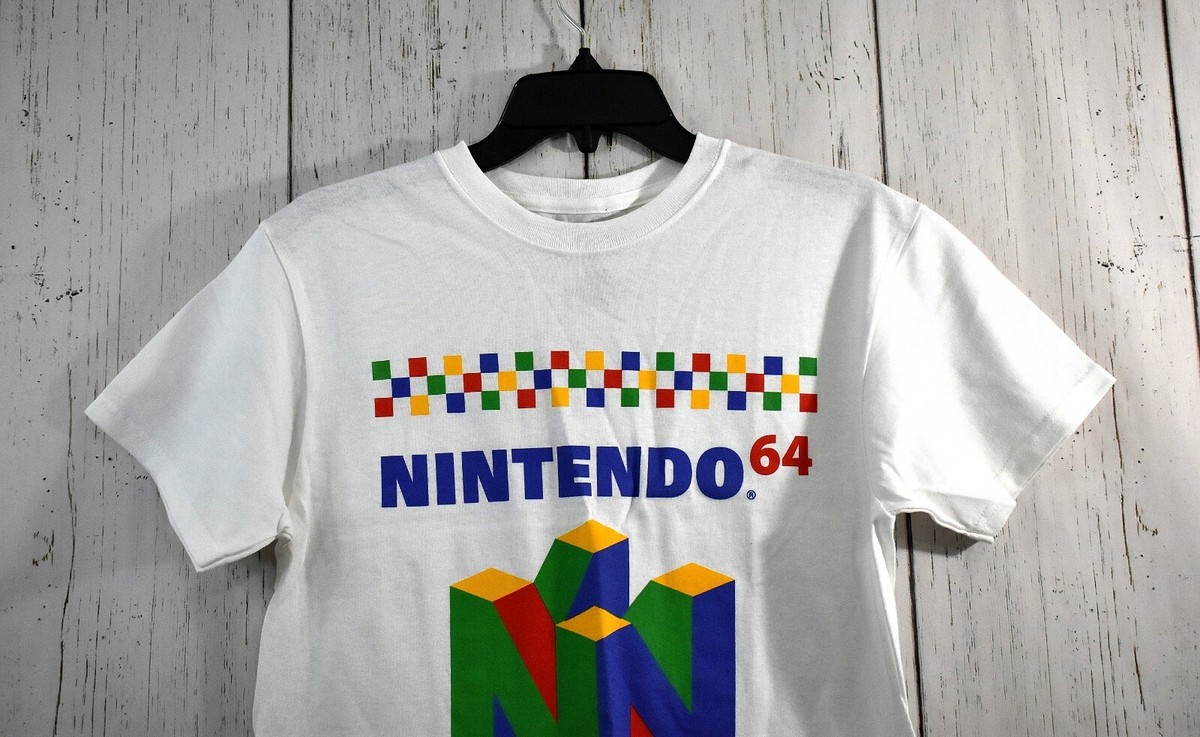 Men's Nintendo 64 T-Shirt Checker White SMALL Crewneck Short