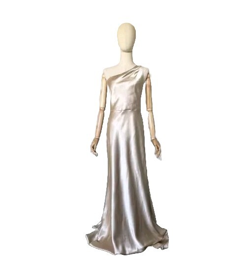 Jenny Yoo Collection Womens Sz 10 Lena Satin One Shoulder Maxi Dress