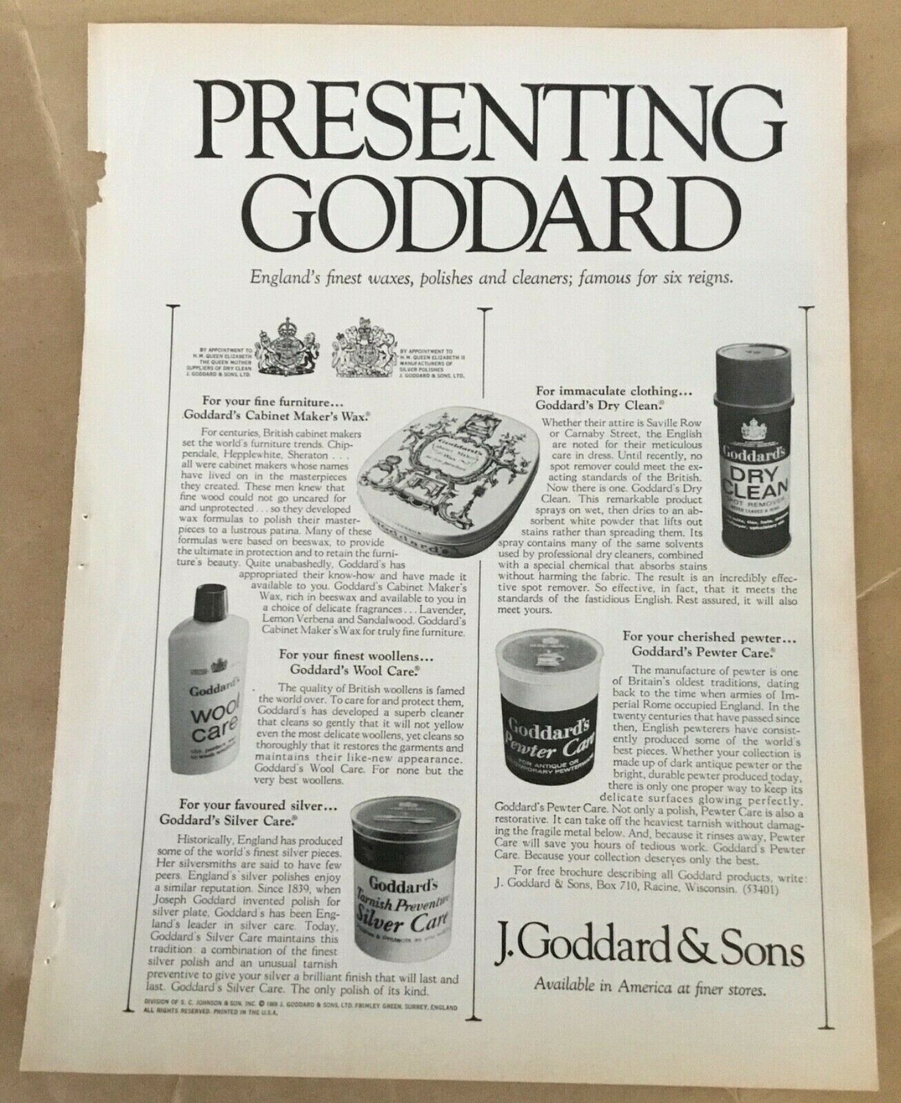 Goddard polish print ad 1970 vintage 70s retro art decor home cleaners England
