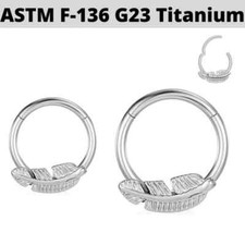 16G 5/16" 3/8" Titanium Feather Leaf Hinged Clicker Nose Septum Tragus Ear Ring
