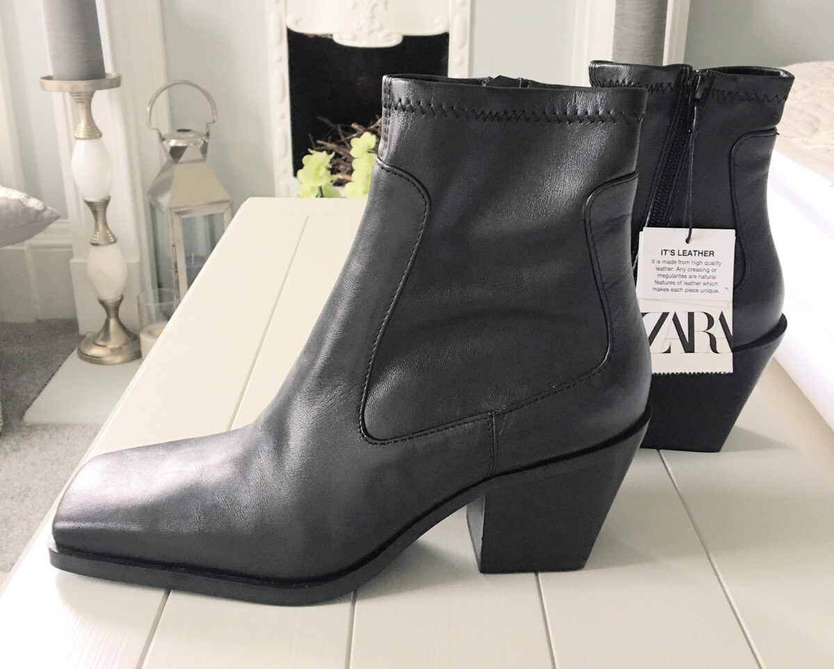 Zara Leather Square Toe Cowboy Heel Stretch Leg Ankle Boots UK5 BNWT RRP £99.99 image 9
