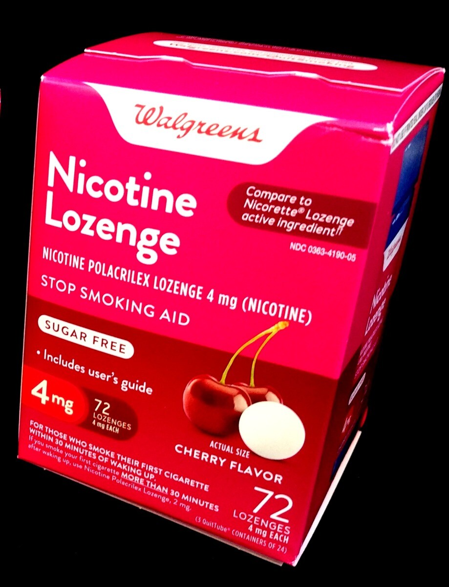 1 WALGREENS NICOTINE LOZENGE CHERRY4MG 72 PC BOX Round LOZENGES 4 MG