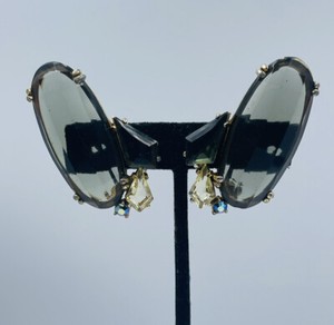 Authentic Schiaparelli Vintage Gold Plated Large Faceted Glass Clip On Earrings