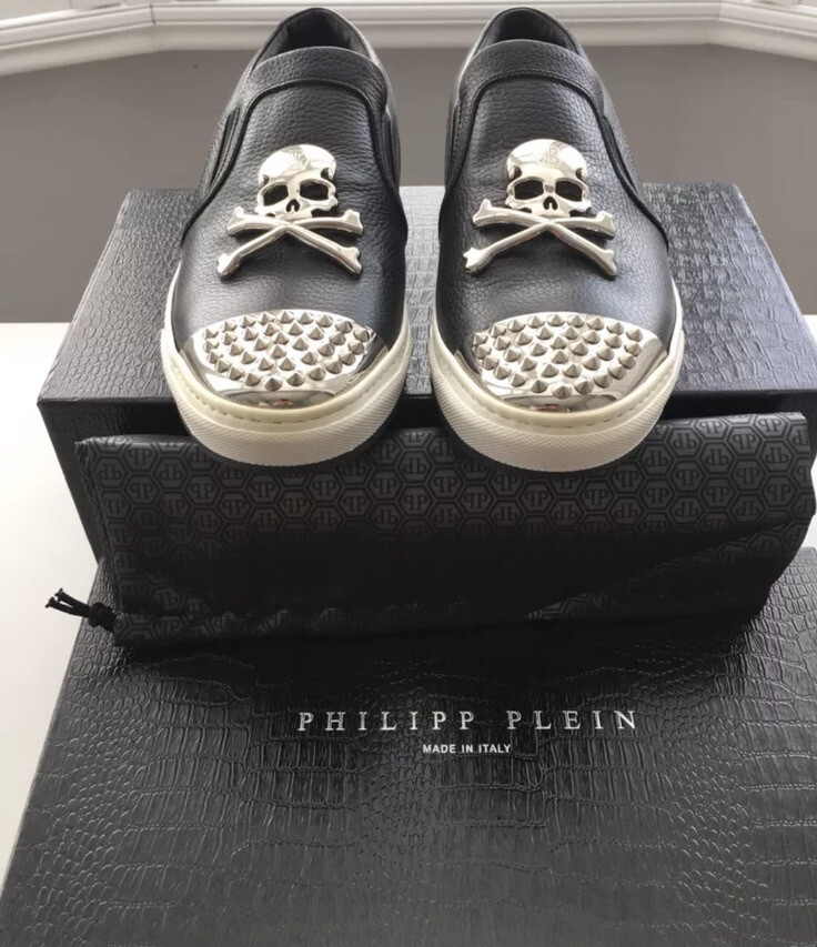PHILIPP PLEIN 3D Skull Cross Bones Leather Sneakers Trainers