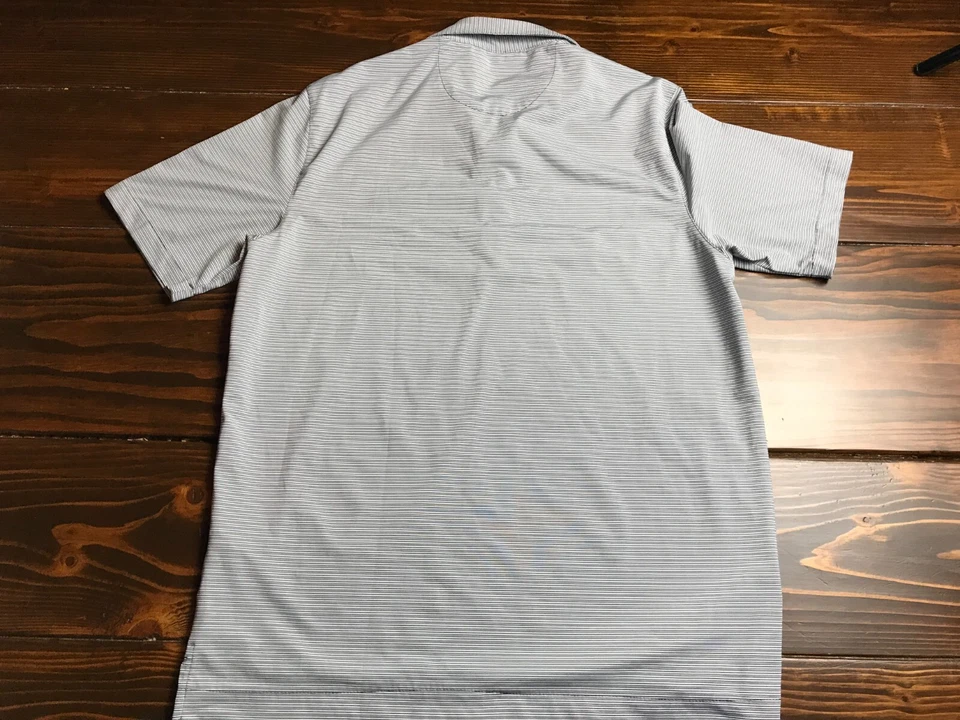 Camisa Greg Norman Para Hombre Talla Mediana Azul Blanco Gris Rayas Logo PGA West Gold Foto 2 de 4