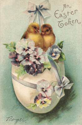 c1909 Cute Chicks Fantasy Exaggerate Egg Huge Bow Germany Easter P310