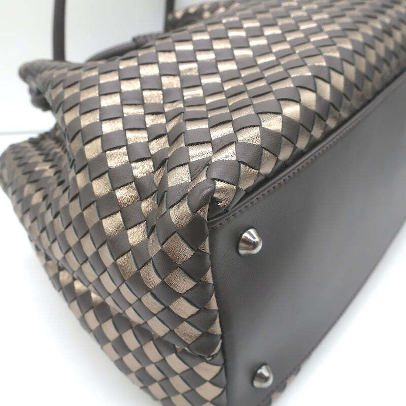 Bottega Giotti Woven Medium Shoulder Bag Gold Metallic & Brown 