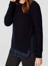 Ann Taylor LOFT Sweater XS Navy Blue Plaid Two-In-One Shirttail
