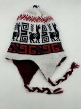 PERUVIAN ALPACA WOOL CHULLO LAPLANDER HAND KNIT FRINGE WINTER LLAMA REVERSIBLE