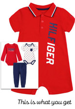TOMMY HILFIGER 4 Piece Baby Boy's Logo Graphic Romper, Pants 2 Body Suit
