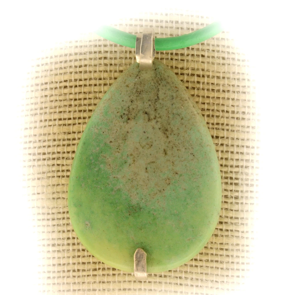 Collar de jaspe verde cordón de cuero envoltura de alambre de plata esterlina unisex hombre mujer  Foto 4 de 4