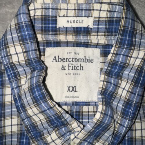 Abercrombie & Fitch Shirt Mens XXL 2XL Muscle Blue Plaid Button Down Long Slv - Picture 1 of 6