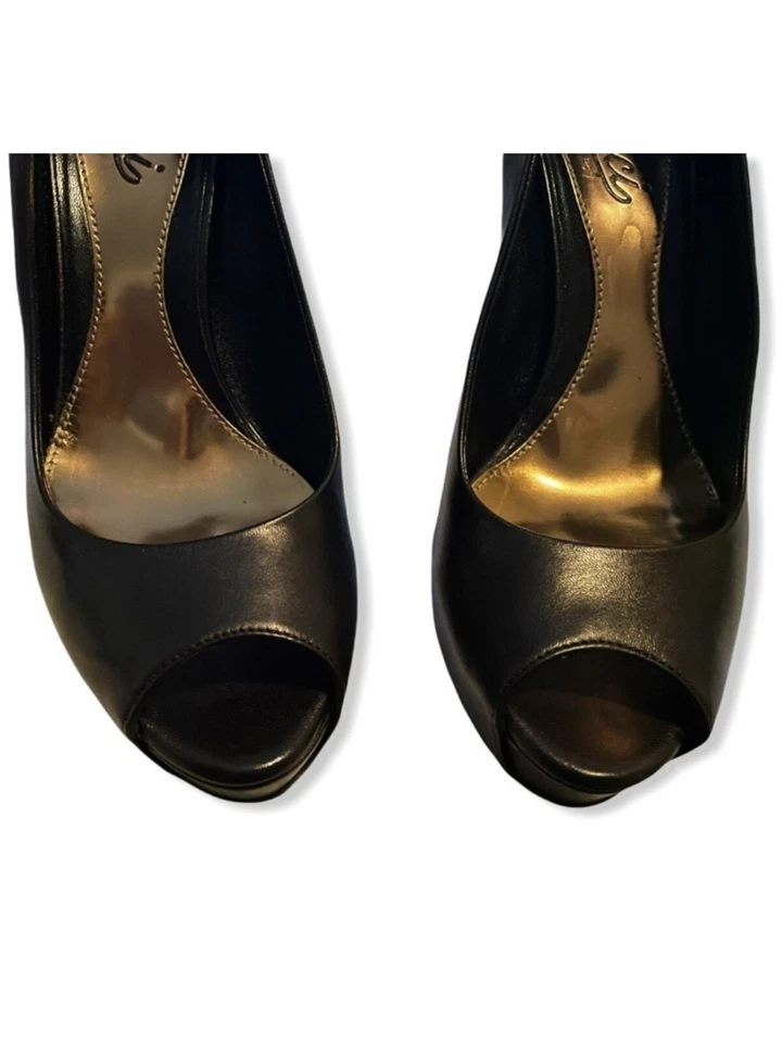 GUCCI BLACK OPEN TOE WEDGES SZ 38 GUCCI Sofia Diamante Black Platform Pumps - Image 4 of 4