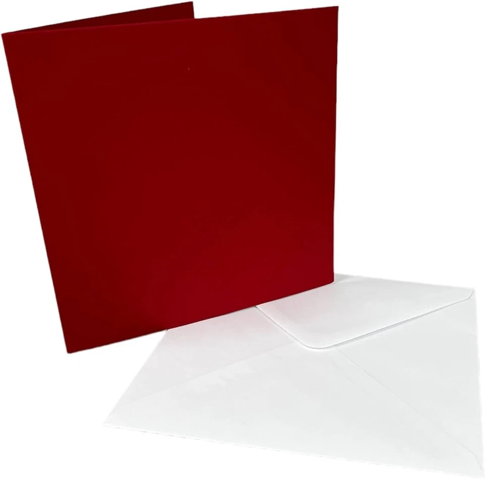DJP 6x6" Square Creased Blank Christmas Red Smooth Cards & White Envelopes - 40