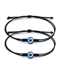Adjustable Evil Eye Thread Bracelet for Protection and Blessing, Black, Set of 2