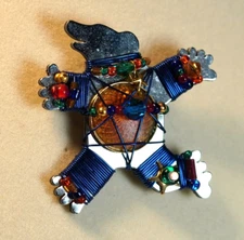 Vintage LizTech 2001 Dancing Bear Pin Brooch Amber Color Blue Wire Winding Cute!