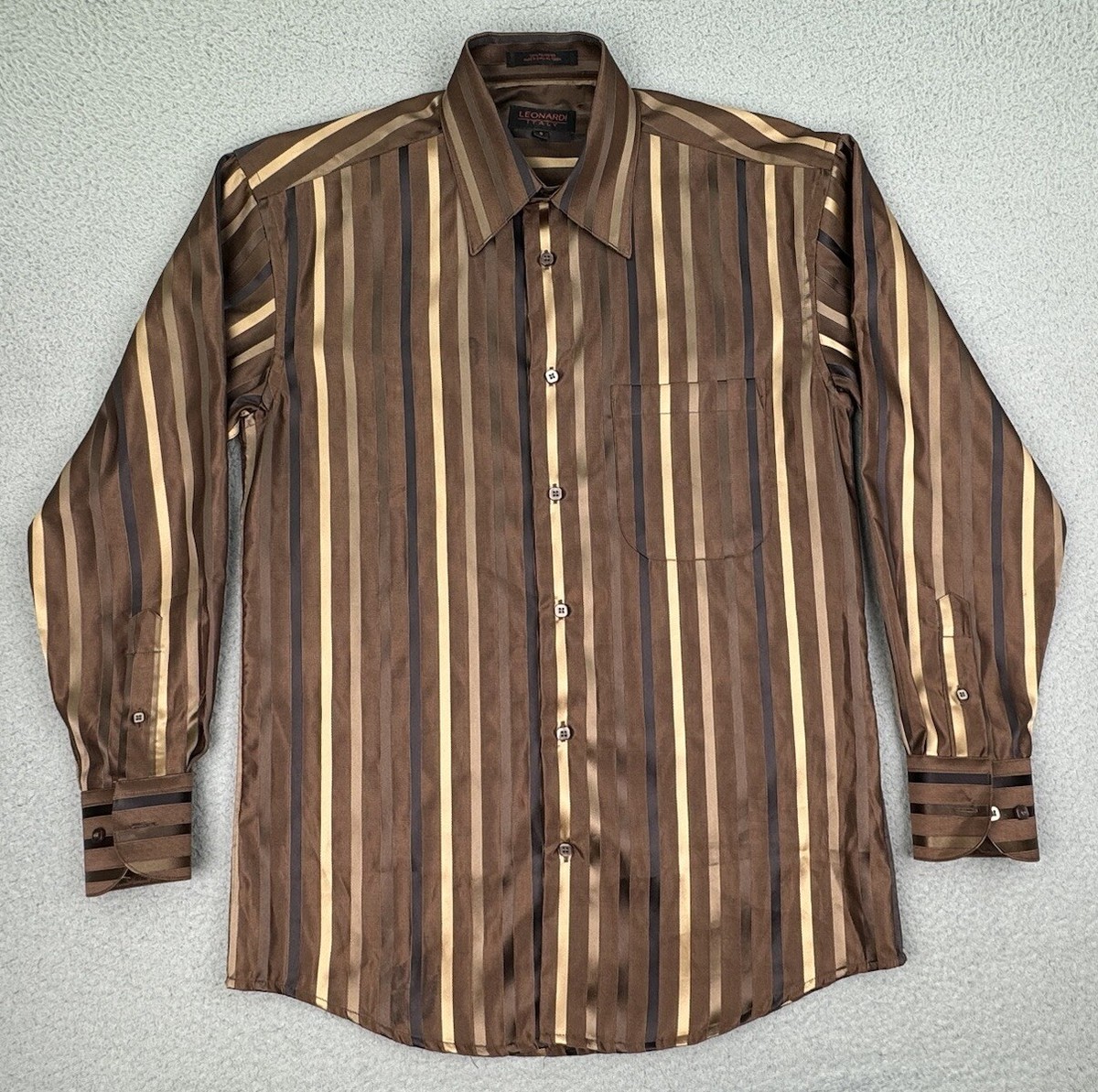 leonardi dress shirts Leonardi Italy Dress Shirt Mens Medium Blue/Black/White Striped Button Up EUC