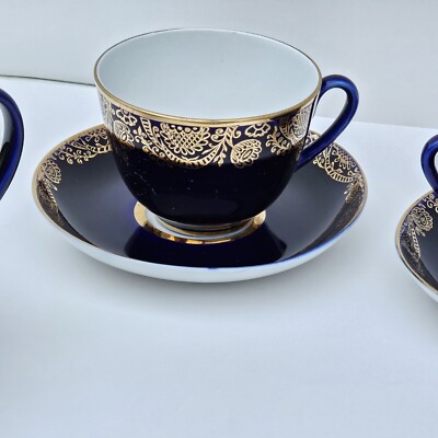 Vintage USSR LOMONOSOV PORCELAIN Tea Set / Lot Cobalt Blue, Gold