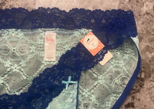 NWT FLIRTITUDE LARGE AQUA BLUE FLORAL LACE MESH BOW RARE BIKINI PANTIES - Picture 2 of 4