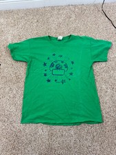 Vintage Y2K Super Mario T-Shirt 1 Up Mushroom Green Nintendo  Mens L FLAWS