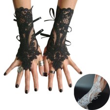 Wedding Lace Gloves Short Bracelet Fingerless Hollow Halloween Black White