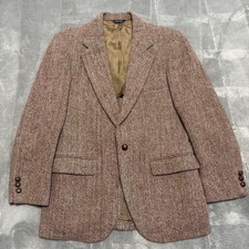 Harris Tweed 1970s Wool Herringbone Blazer Brown 44cm Shoulder Vintage Jacket